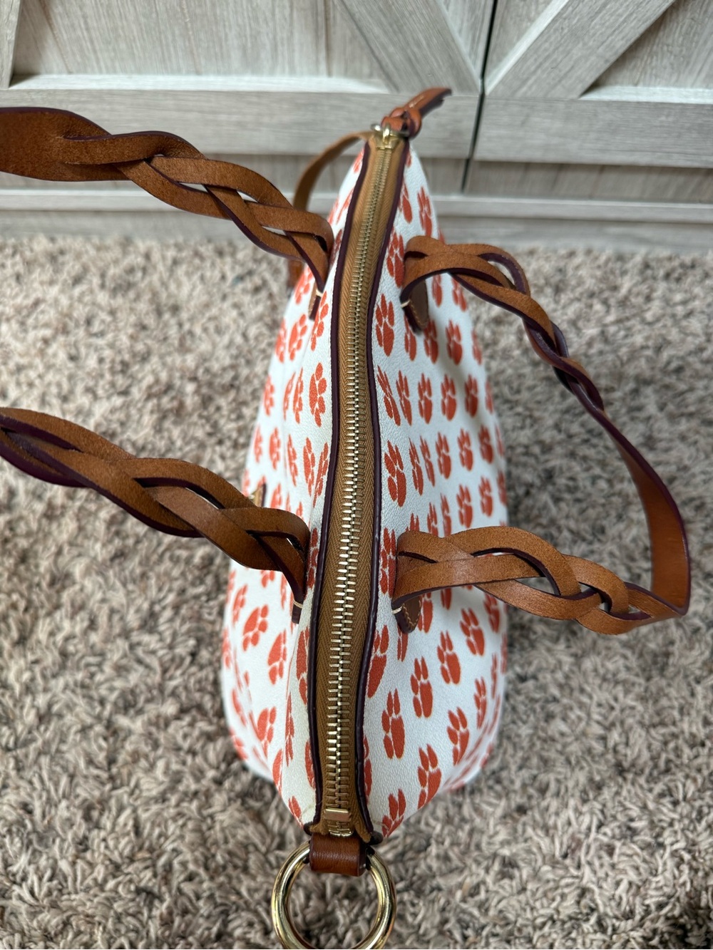 Dooney & Bourke -Clemson Tigers Coated Canvas Paw Print Celeste Satchel Handbag - Picture 16 of 16